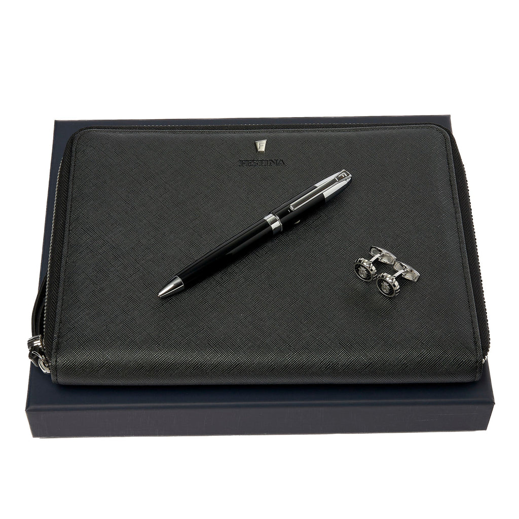 Men's gift set FESTINA ballpoint pen, A5 conference folder & cufflinks