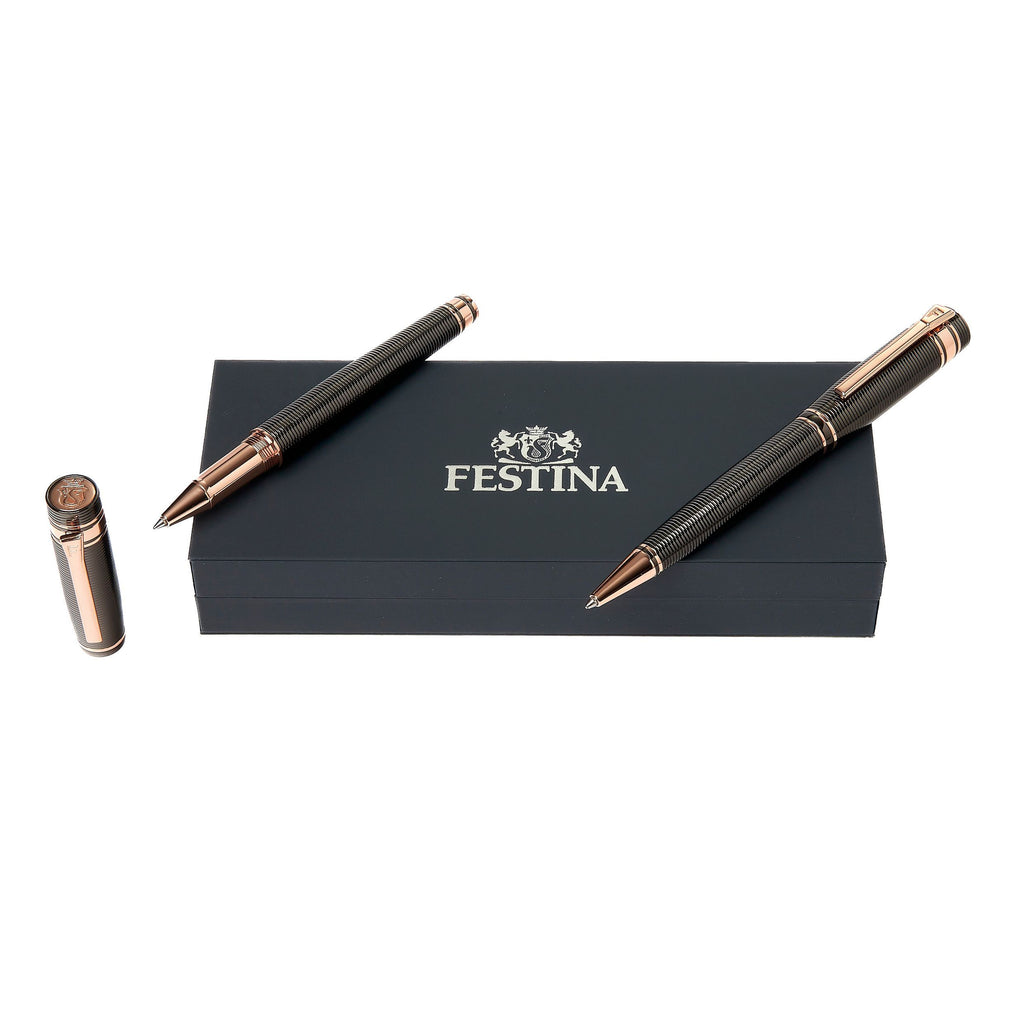 Pen set FESTINA stripe gun/rosegold Ballpoint pen & Rollerball pen Bold
