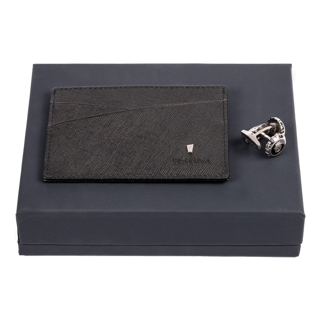 Set with FESTINA black leather card holder & steel cufflinks Chronobike