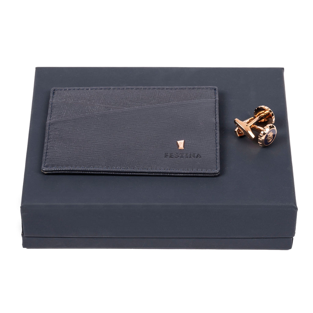 Set with FESTINA navy card holder & gold-plated cufflinks Chronobike