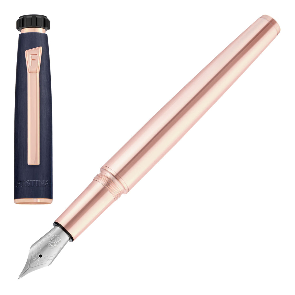 FESTINA rose gold plated fountain pen Chronobike navy brushed barrel