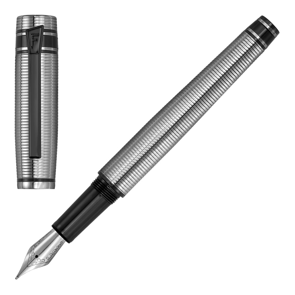 2pc set FESTINA stripe chrome & gun Fountain pen & Ballpoint pen Bold