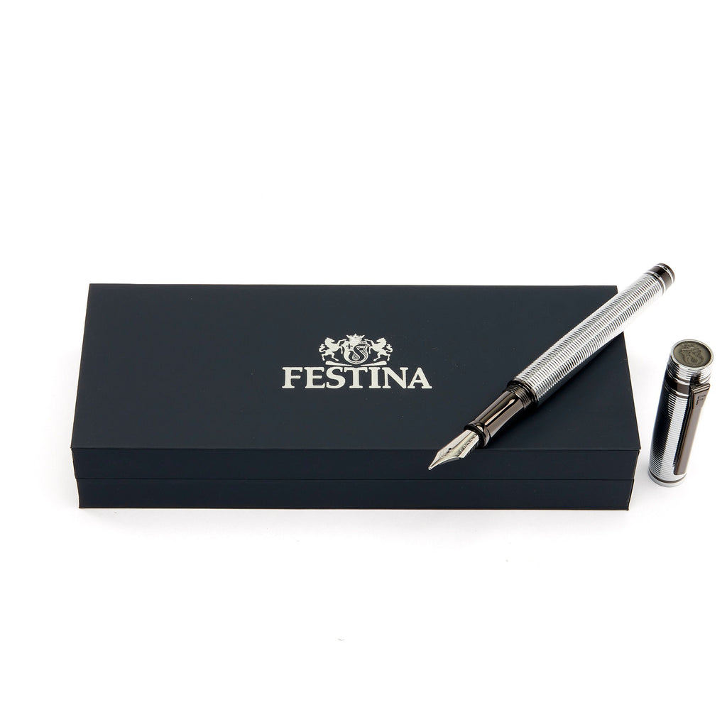 FESTINA Men's Chrome Stripe Fountain pen Bold with Gun plated on clip