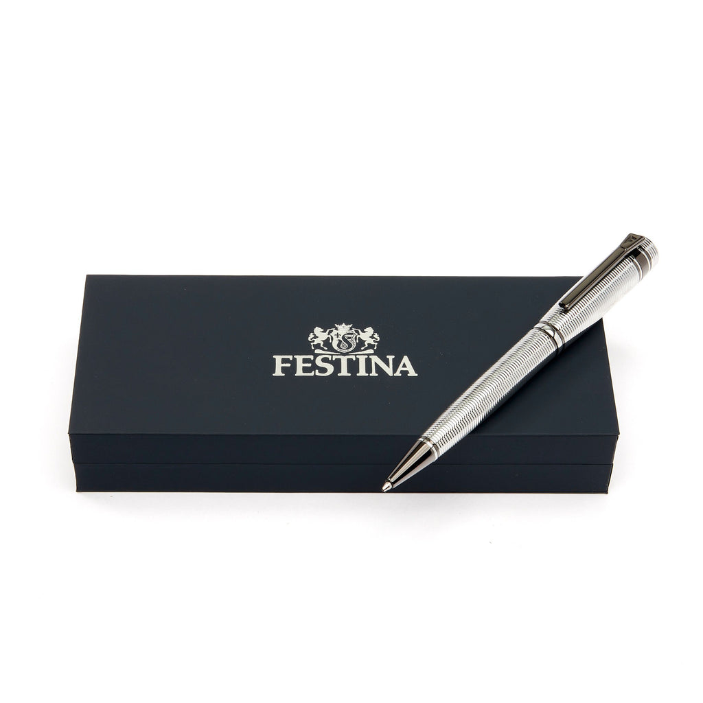 Men's elegant pens FESTINA chrome & Gun Stripe Ballpoint pen Bold 