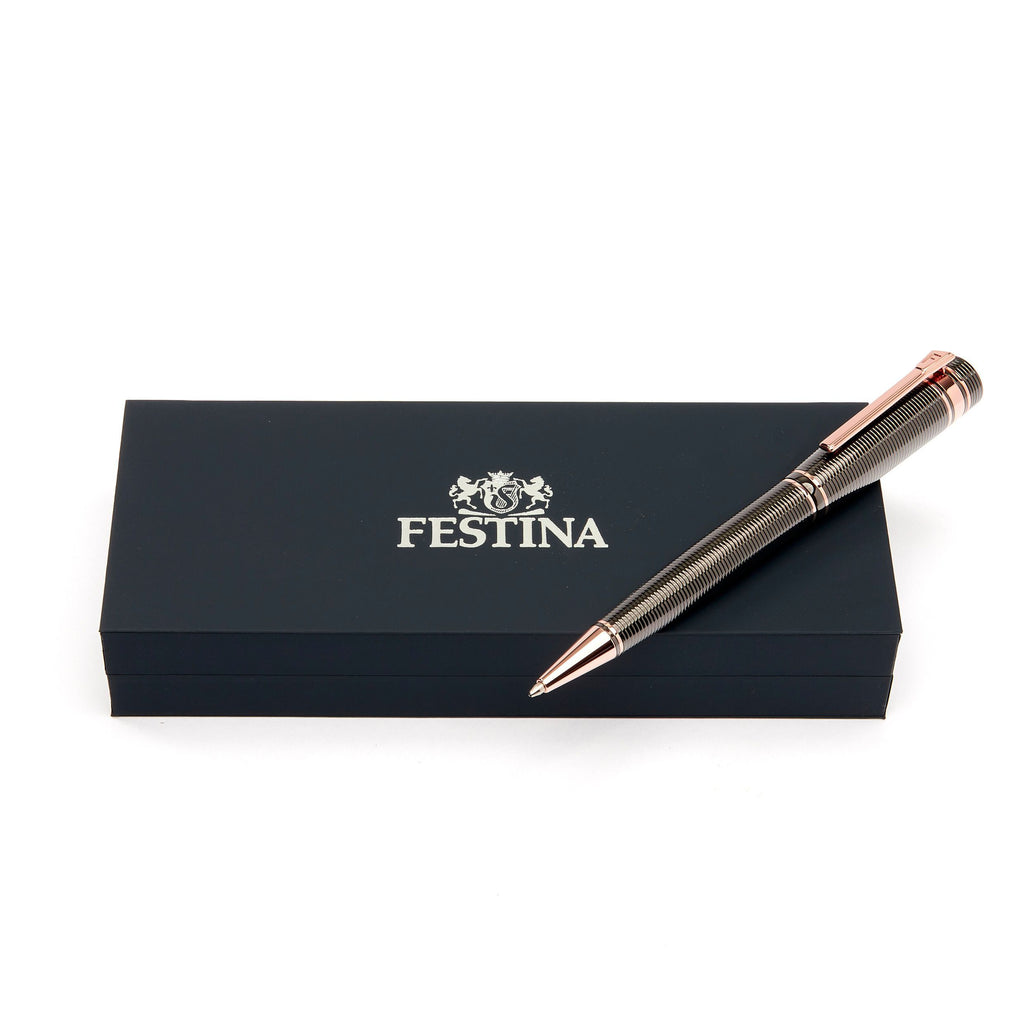 FESTINA Men's Gun Stripe Ballpoint pen Bold with Rose gold logo on clip