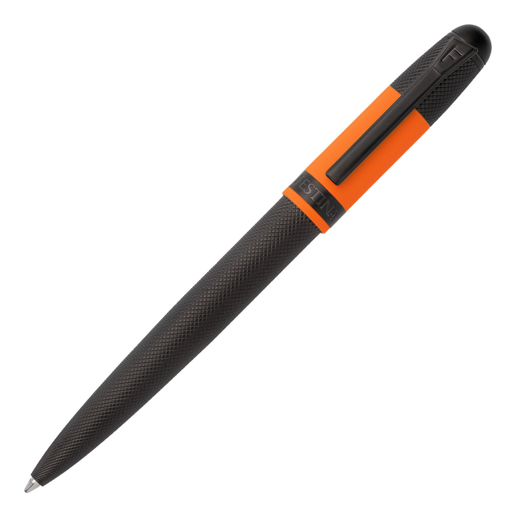 Set Festina orange rubberized ballpoint pen & black leather card holder