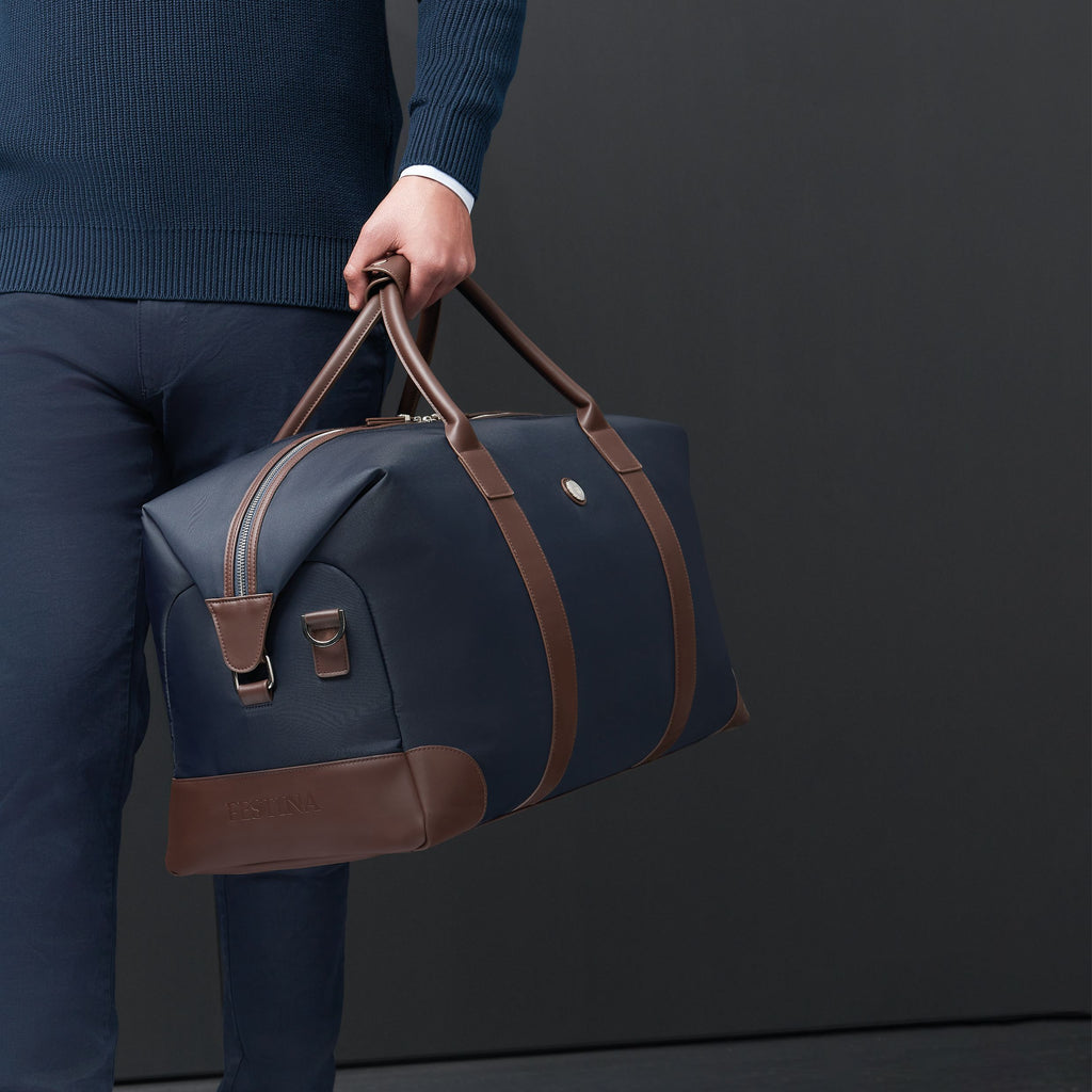 Men's duffle bags FESTINA trendy navy & brown Travel bag Button