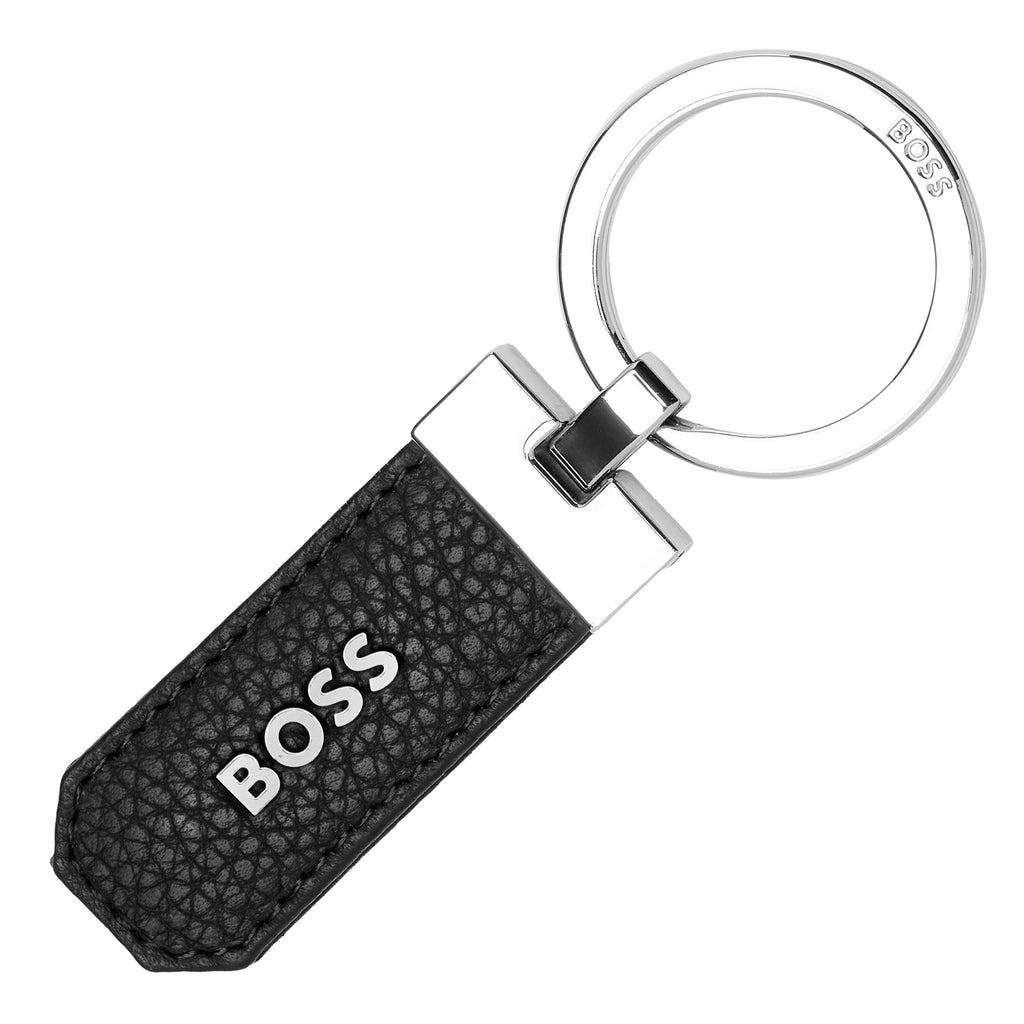 Elegant keychains HUGO BOSS Grained Black Key Ring Classic 