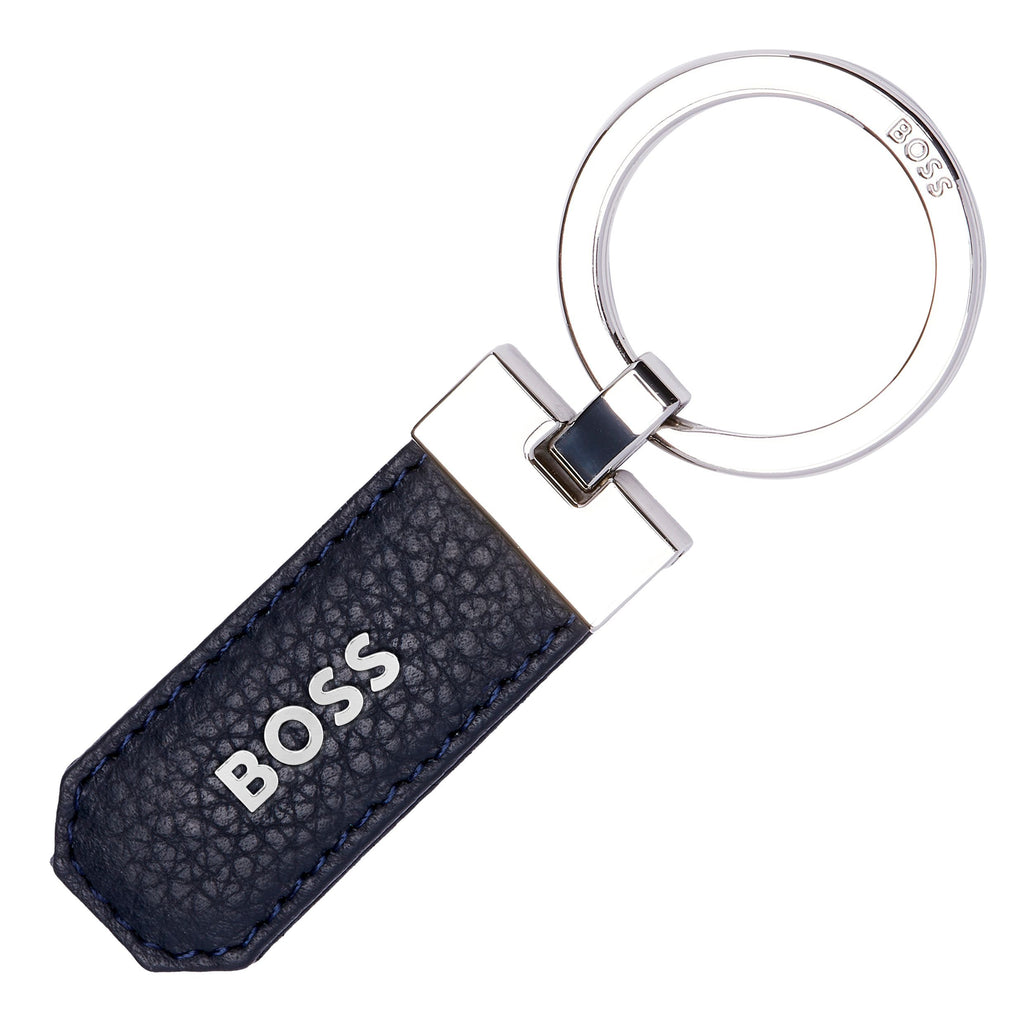  HUGO BOSS Grained Navy Key ring Classic with "BOSS" polished logo