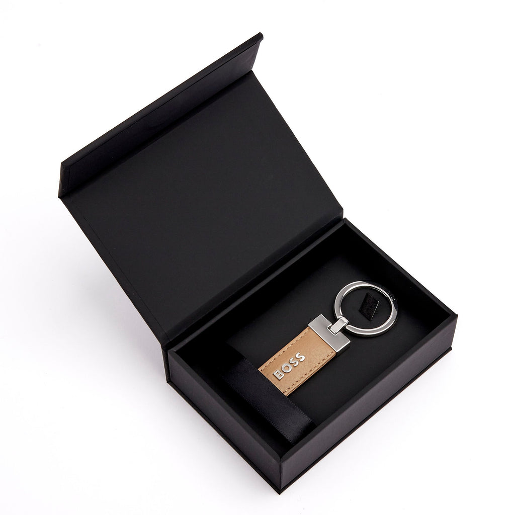 Small leather goods keyholder HUGO BOSS Grained Camel Key ring Classic