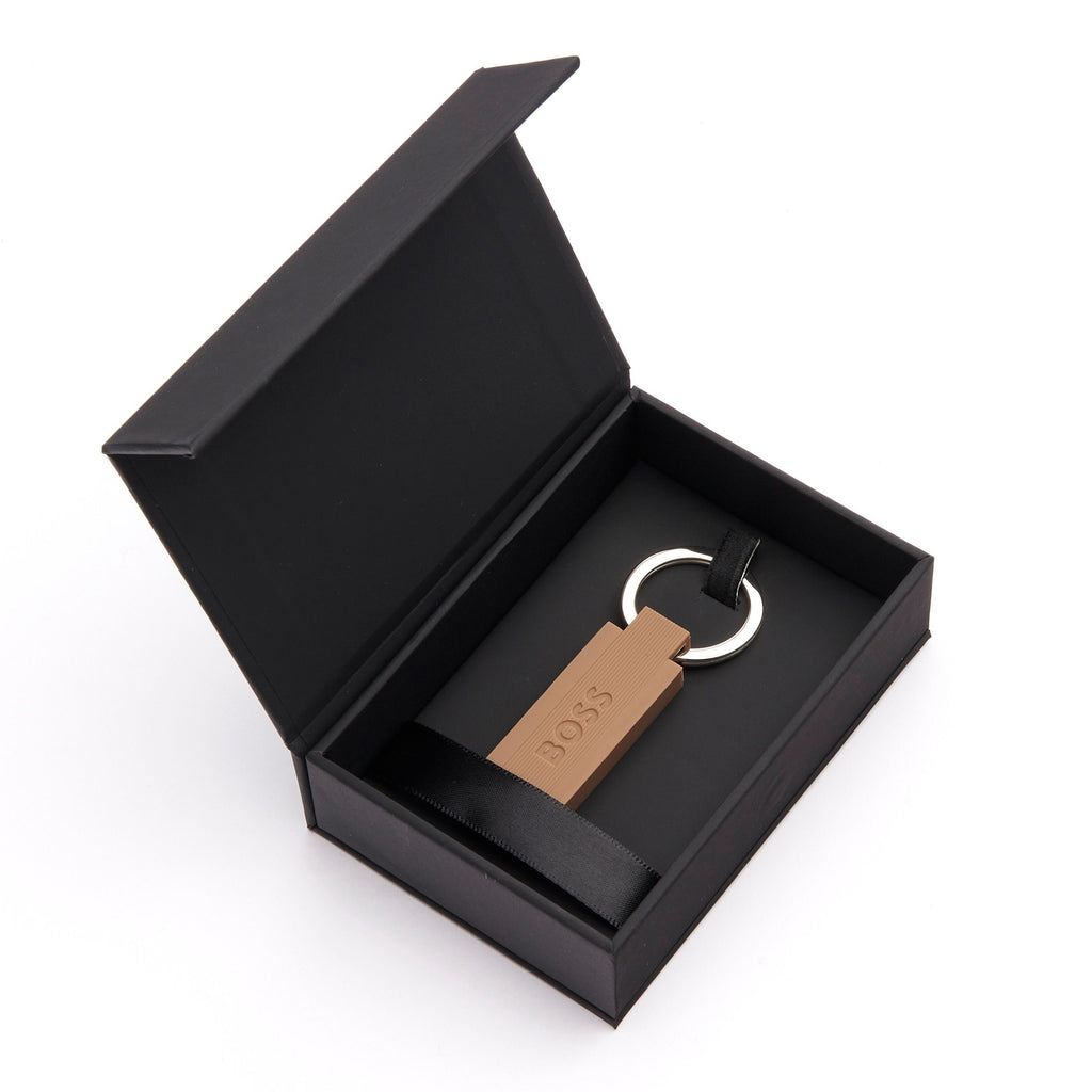 BOSS Men's Camel silicon key ring with Stainless Steel ring Edge Iconic