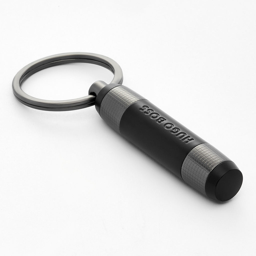 Men's keyholders HUGO BOSS gun Key ring Rive in grid-engraved texture