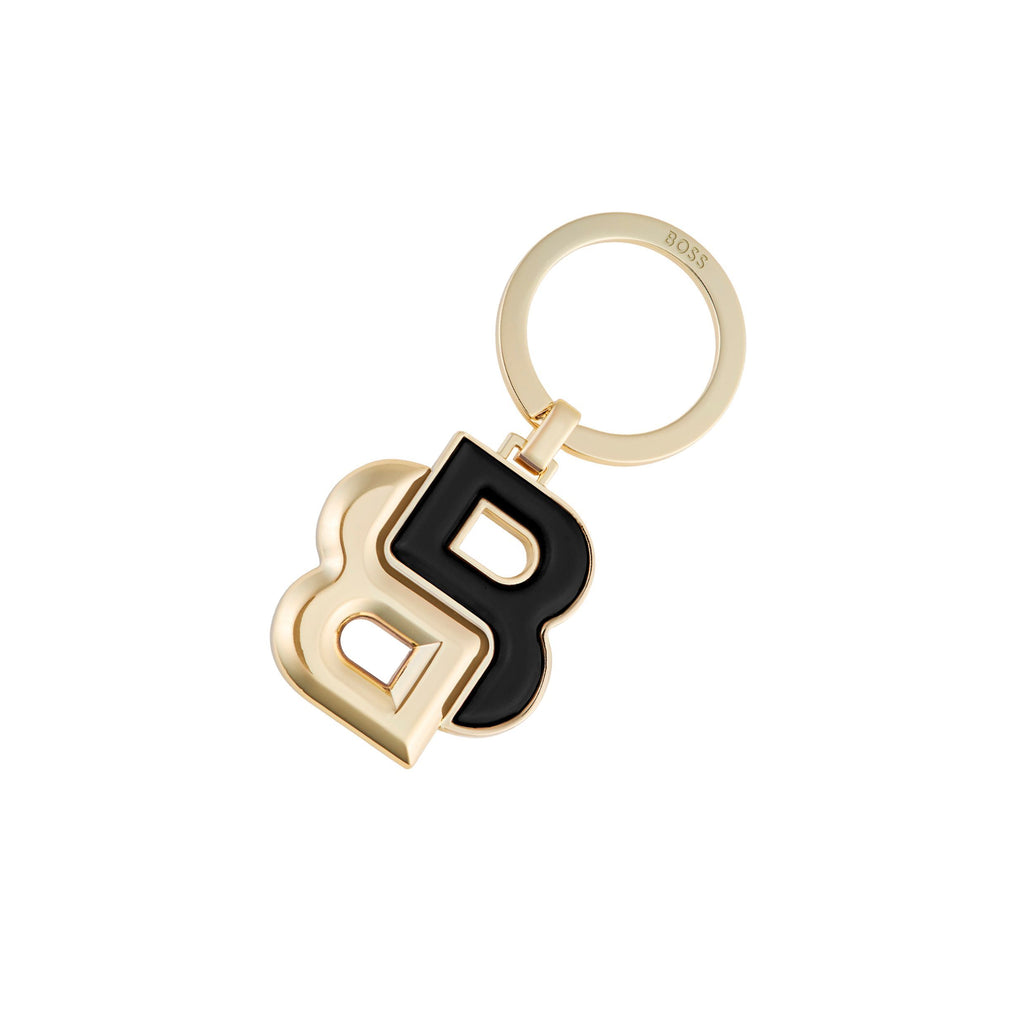 BOSS gold-plated key ring with black matted & gold-plated Double B 