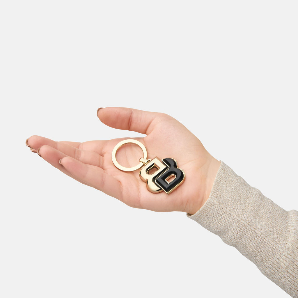 BOSS gold-plated key ring with black matted & gold-plated Double B