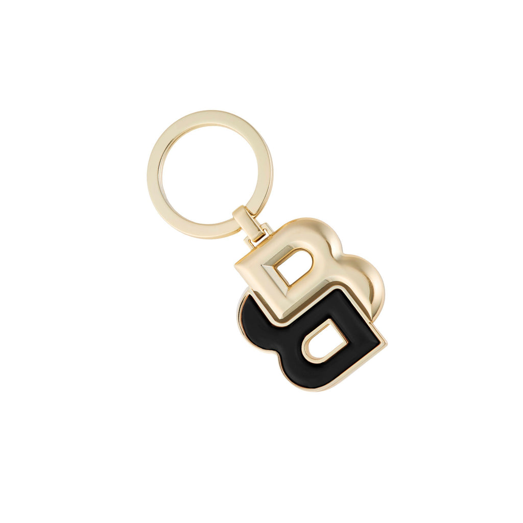 BOSS gold-plated key ring with black matted & gold-plated Double B 