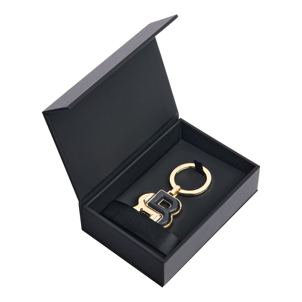 BOSS gold-plated key ring with black matted & gold-plated Double B