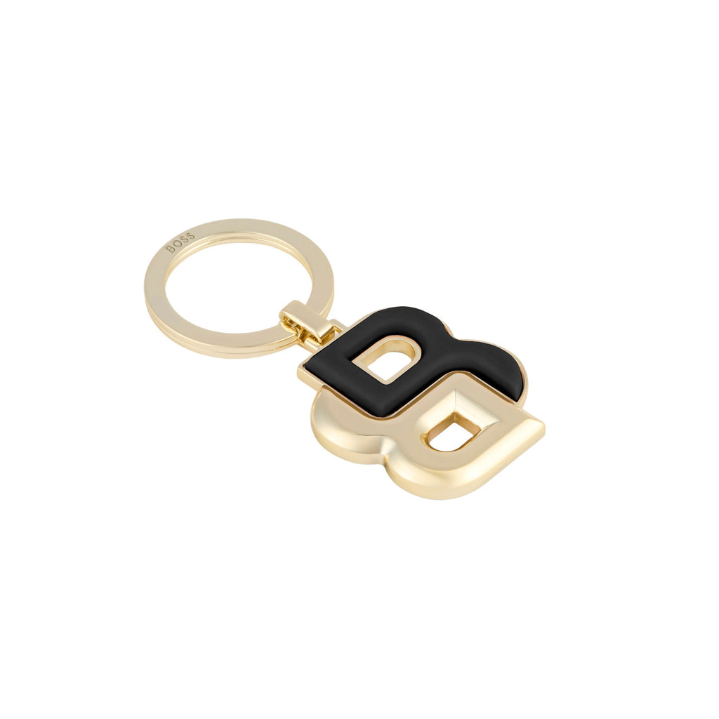 BOSS gold-plated key ring with black matted & gold-plated Double B 