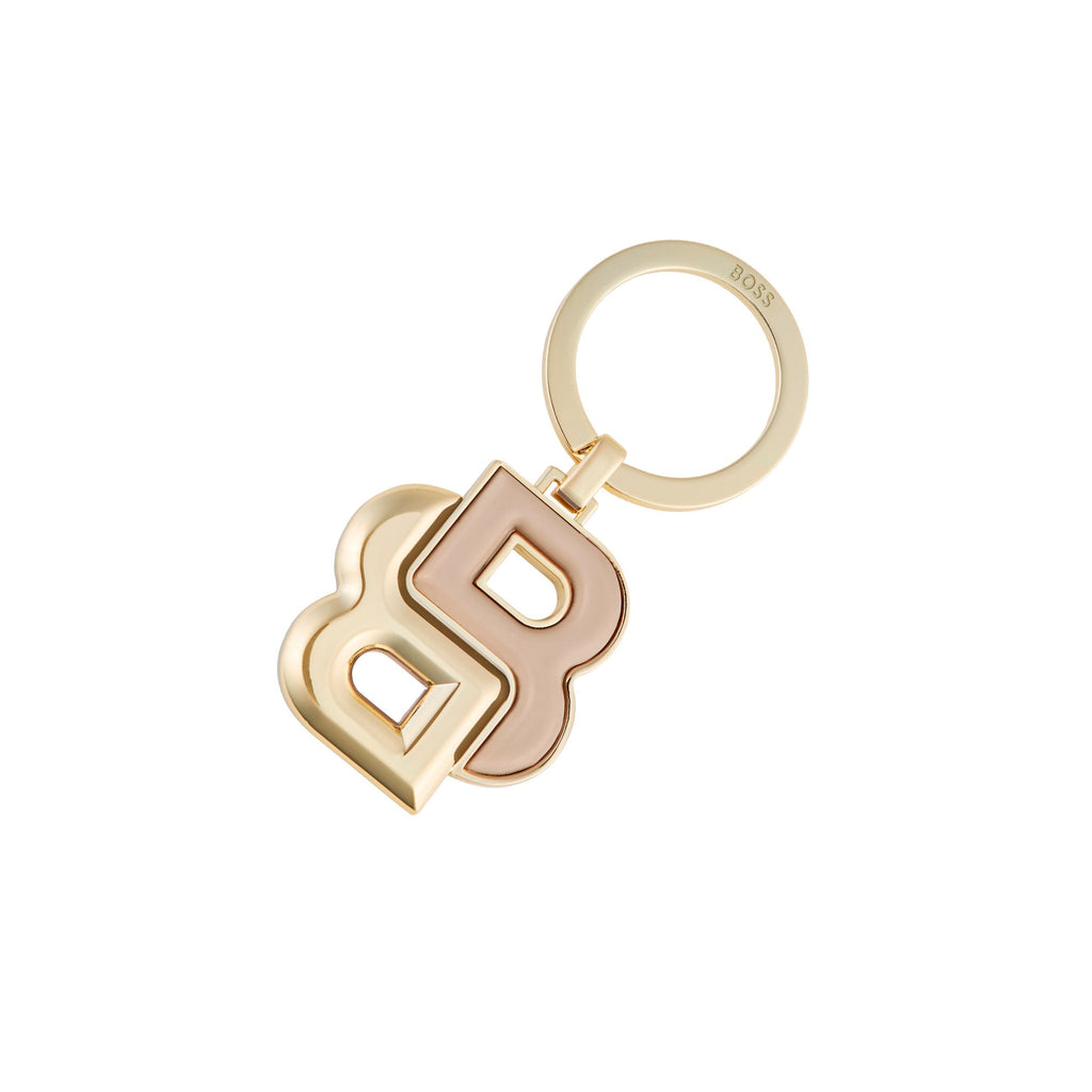 BOSS key ring with Double B in gold-plated & nude rubberized color