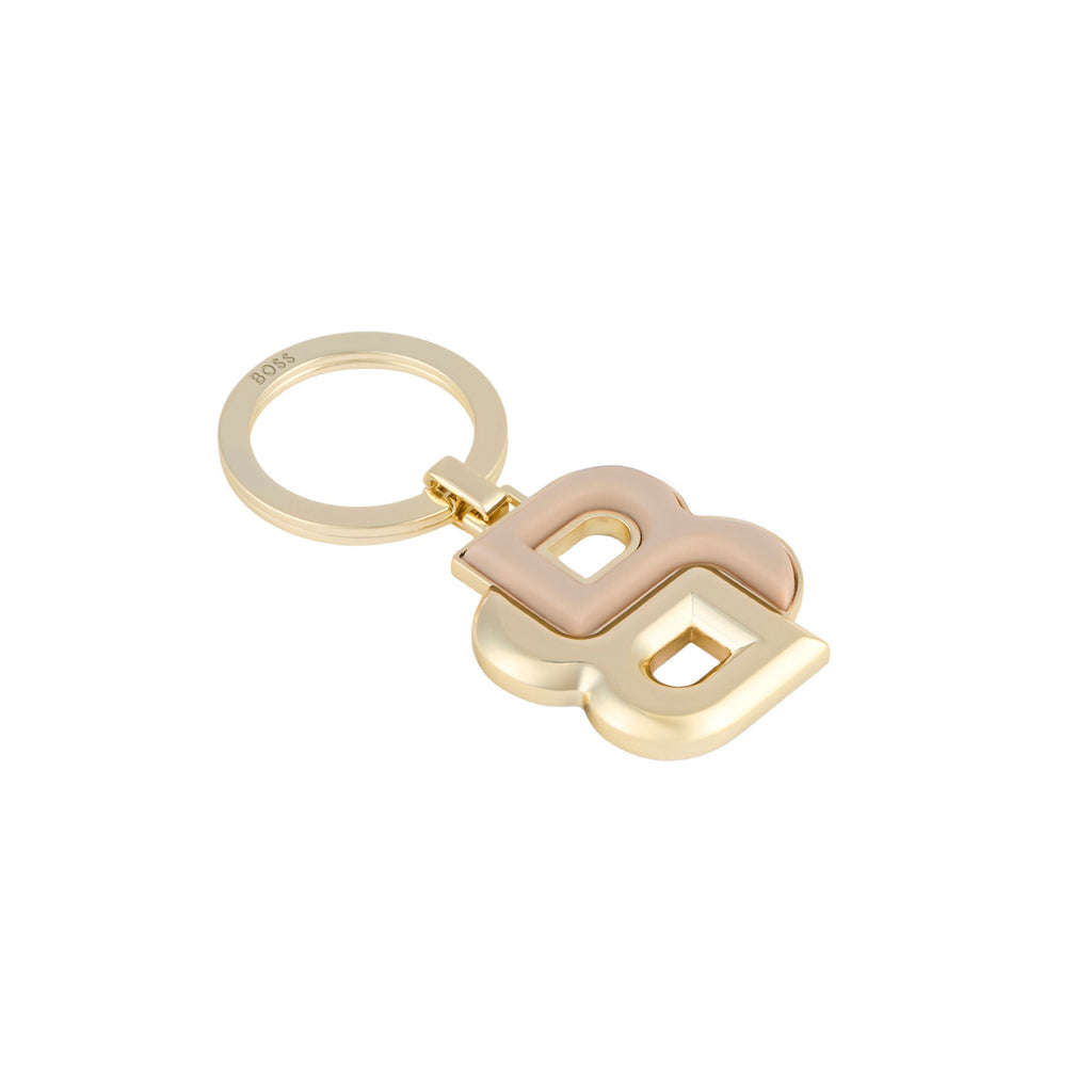 BOSS key ring with Double B in gold-plated & nude rubberized color