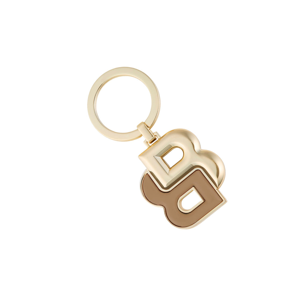 BOSS key ring with Double B in gold plated & camel rubberized material