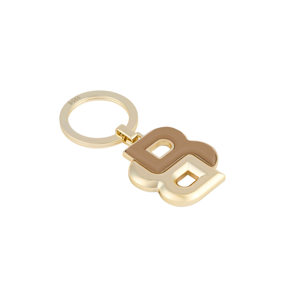 BOSS key ring with Double B in gold plated & camel rubberized material