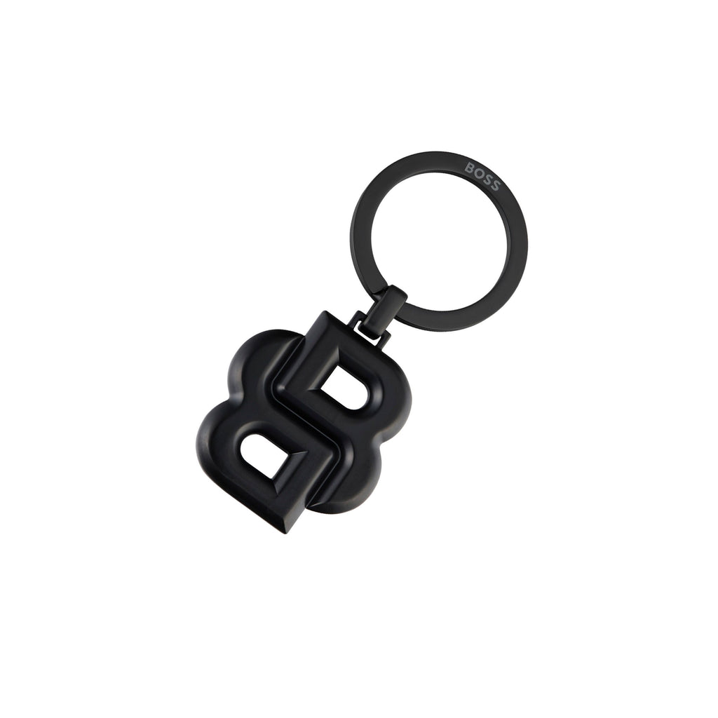 BOSS matt black-plated key ring with Double B shaped logo