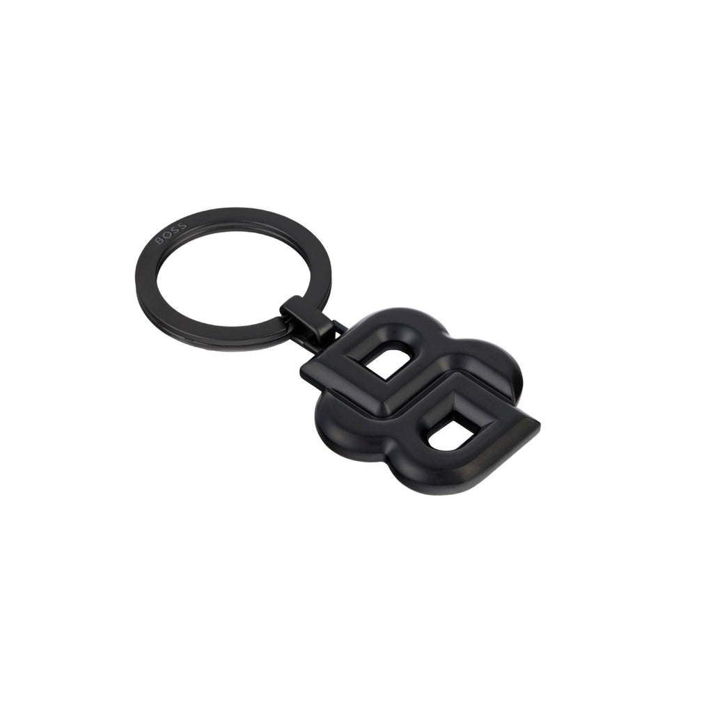 BOSS matt black-plated key ring with Double B shaped logo