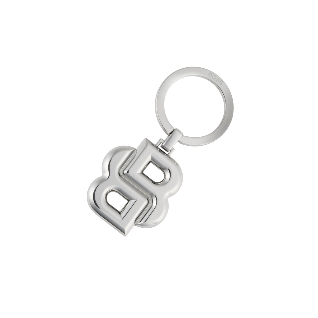 BOSS shiny chrome-plated key ring with Double B shaped logo