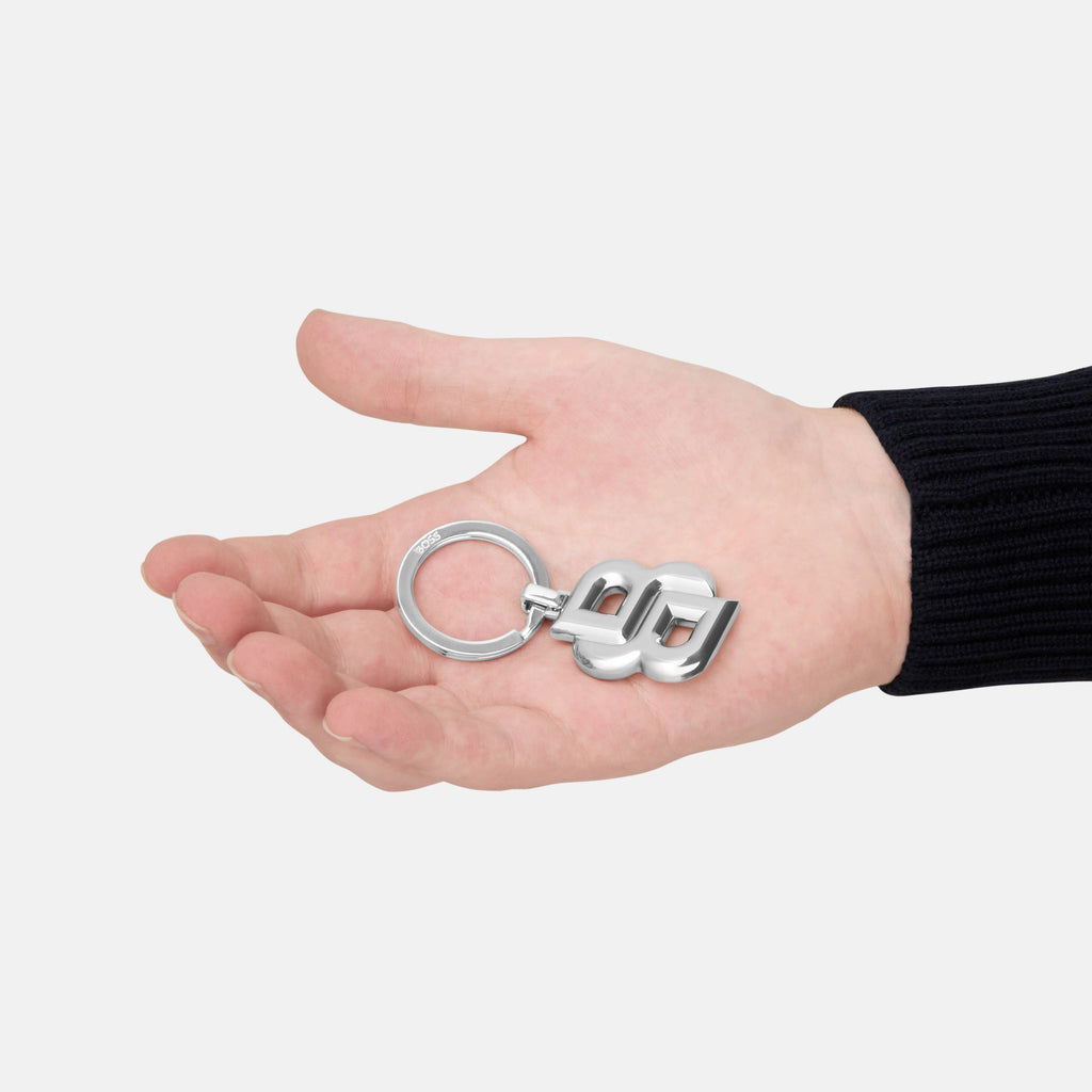 BOSS shiny chrome-plated key ring with Double B shaped logo