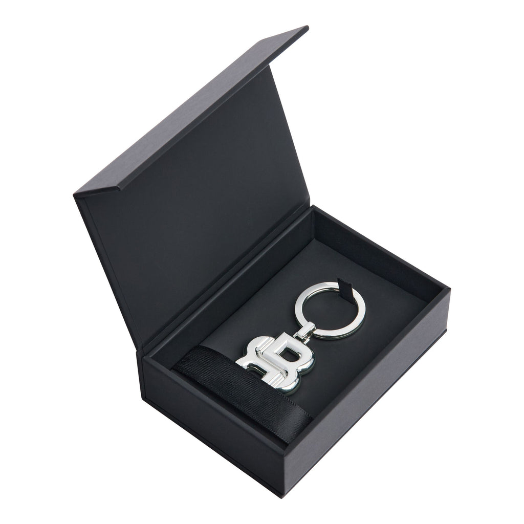 BOSS shiny chrome-plated key ring with Double B shaped logo