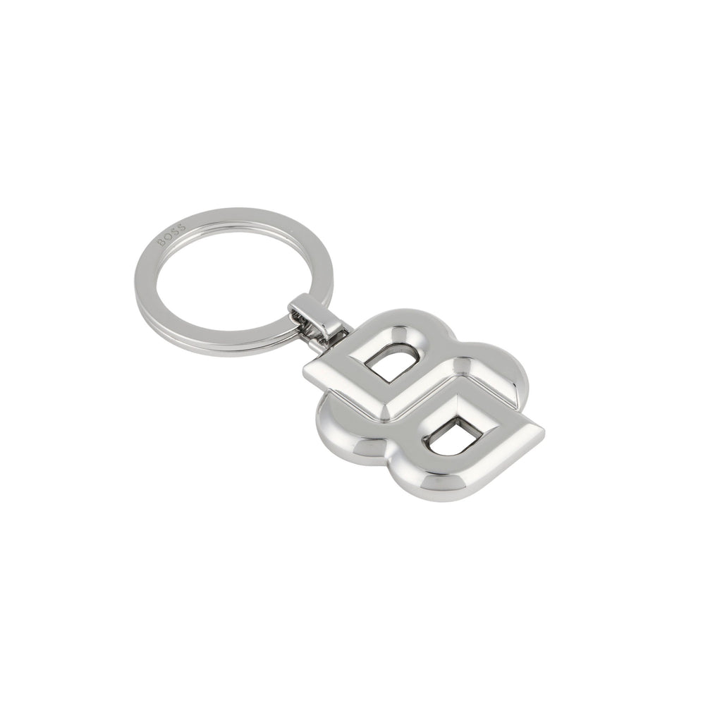 BOSS shiny chrome-plated key ring with Double B shaped logo