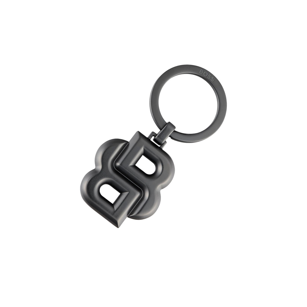 BOSS matt gun-metal plated key ring with Double B shaped logo