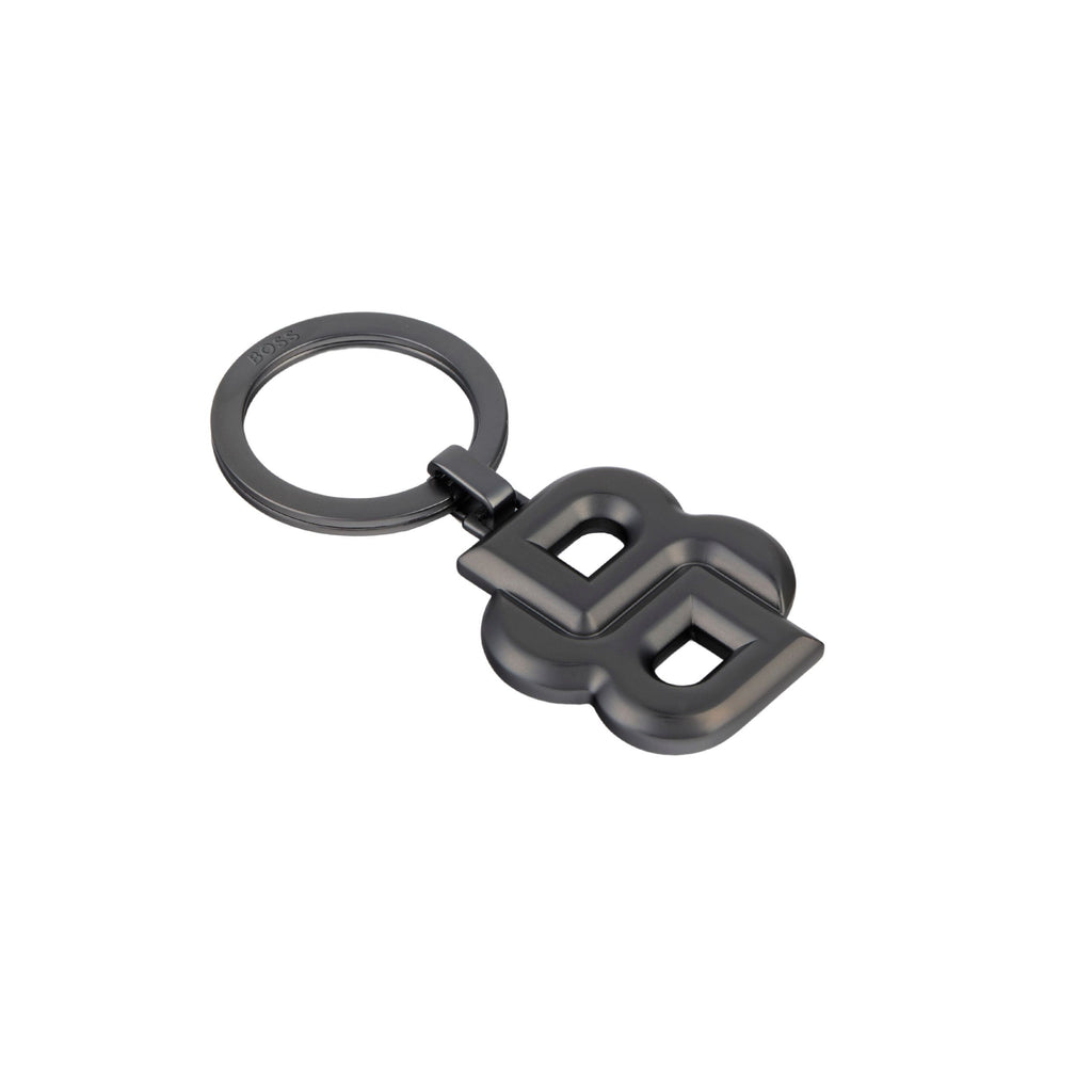 BOSS matt gun-metal plated key ring with Double B shaped logo