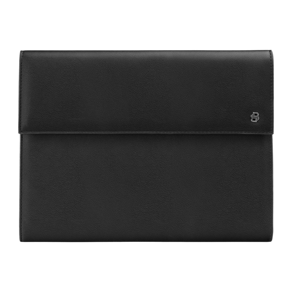 BOSS black faux leather A4 Folder with gun-metal plated Double B logo