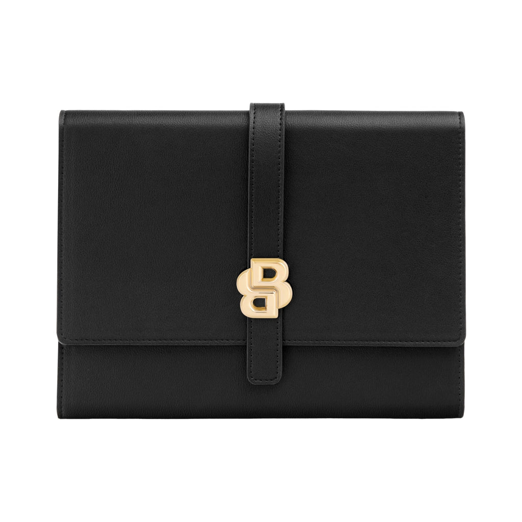 Gift for women BOSS black A5 folder with gold-plated Double B logo