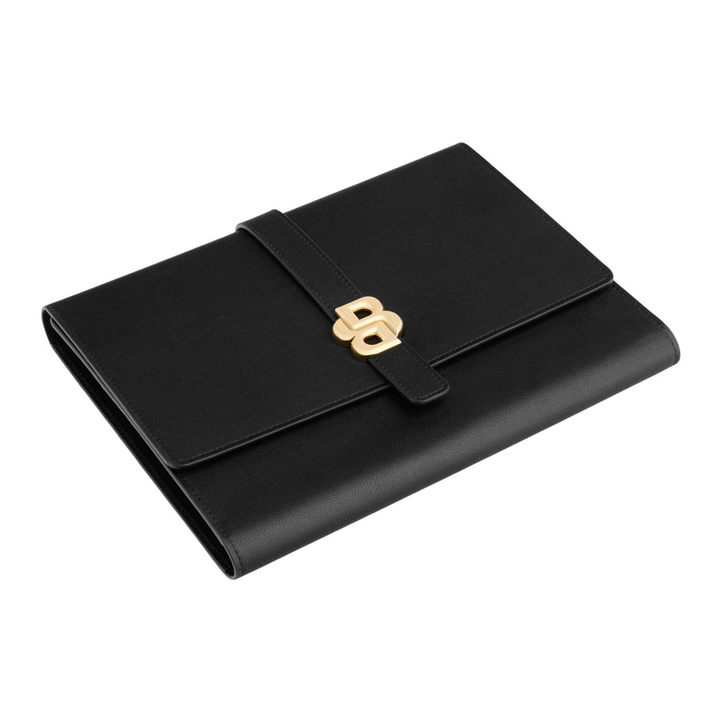 Gift for women BOSS black A5 folder with gold-plated Double B logo