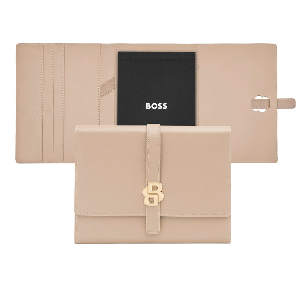  BOSS ladies' nude color A5 folder with gold-plated Double B logo