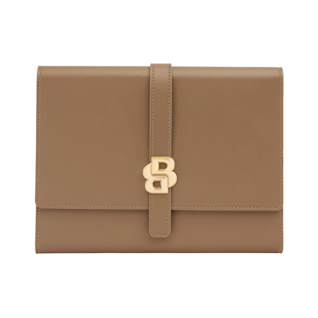 BOSS women's camel color A5 Folder with gold-plated Double B logo