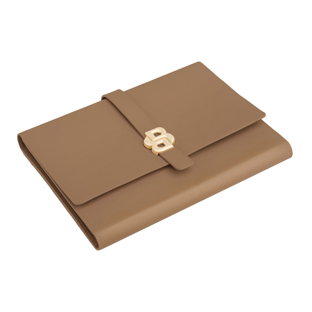BOSS women's camel color A5 Folder with gold-plated Double B logo
