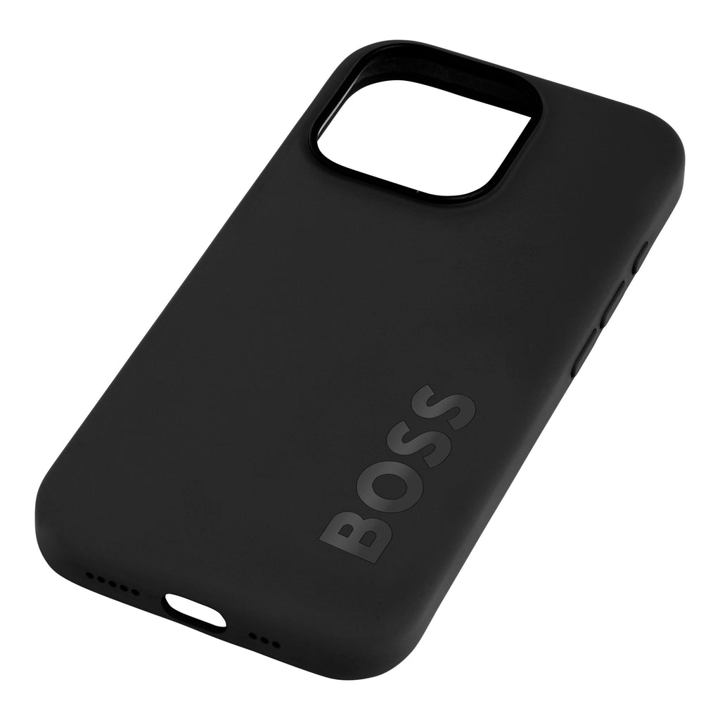 BOSS black silicone phone case with embossed logo for iPhone 16 Pro Edge 