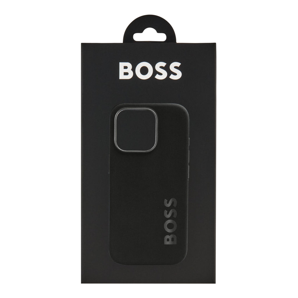 BOSS black silicone phone case with embossed logo for iPhone 16 Pro Edge 
