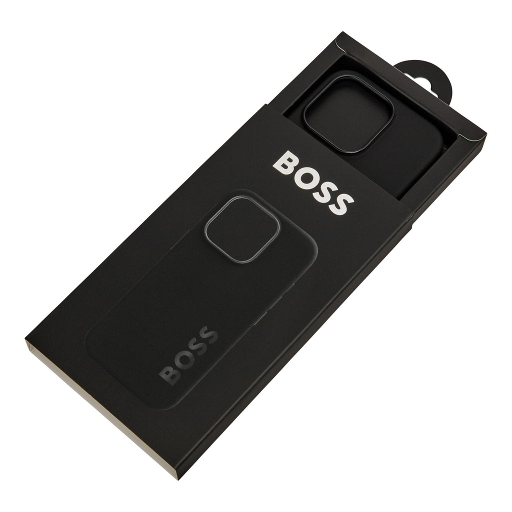 BOSS black silicone phone case with embossed logo for iPhone 16 Pro Edge 