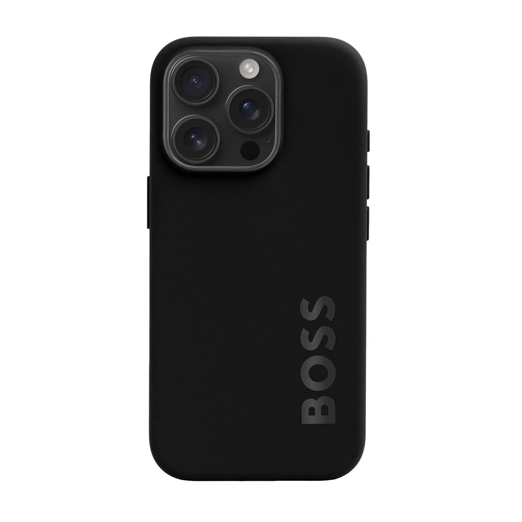 BOSS black silicone phone case with embossed logo for iPhone 16 Pro Edge 