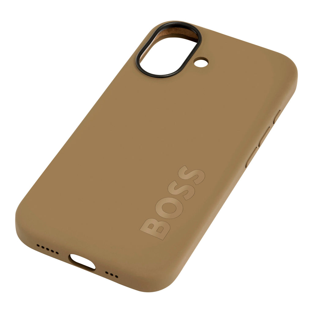 HUGO BOSS camel color silicone phone case for iPhone 16 Edge