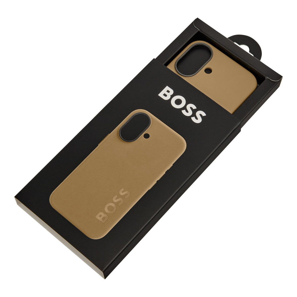 HUGO BOSS camel color silicone phone case for iPhone 16 Edge