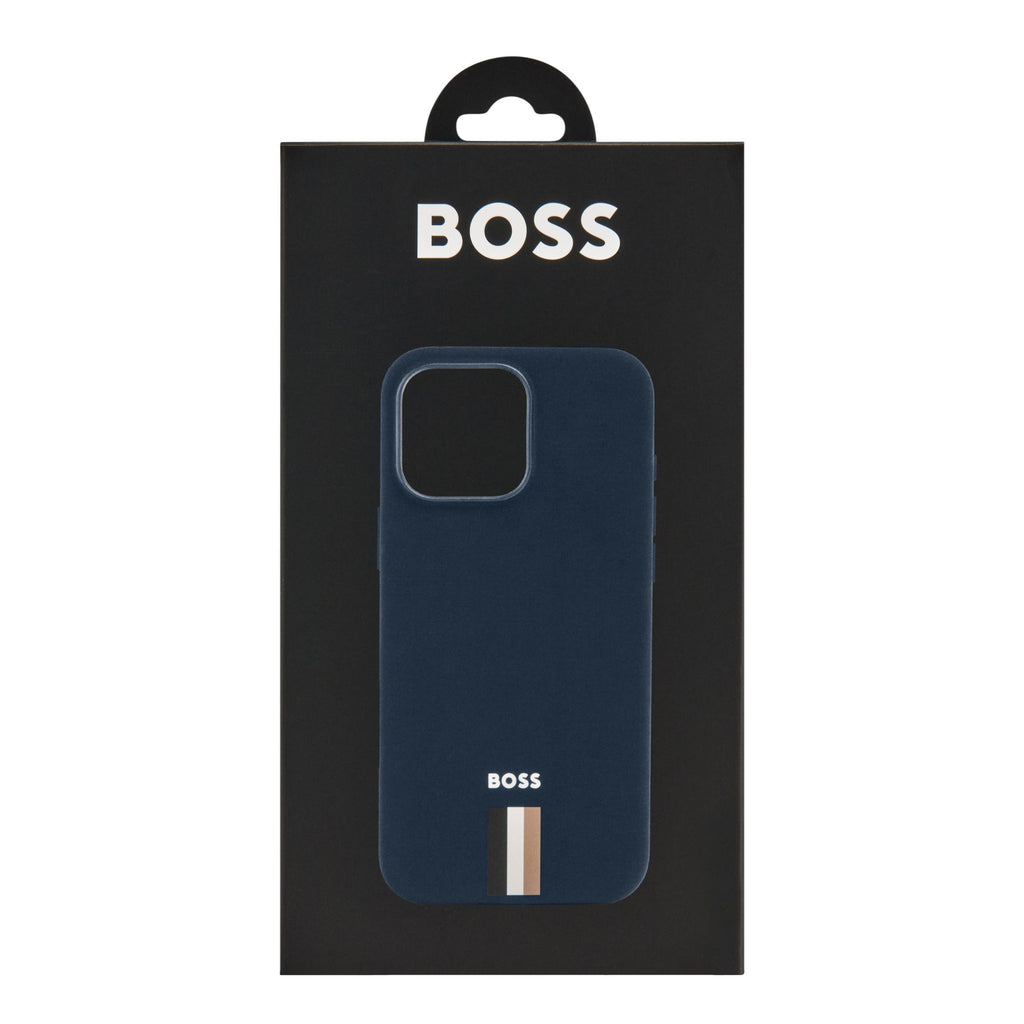 BOSS navy soft touch phone case for iPhone 16 Pro Max