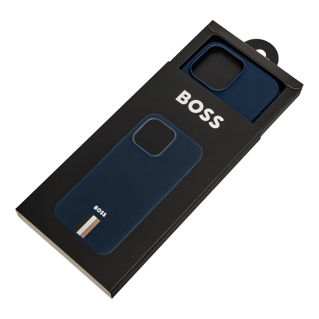 BOSS navy soft touch phone case for iPhone 16 Pro Max