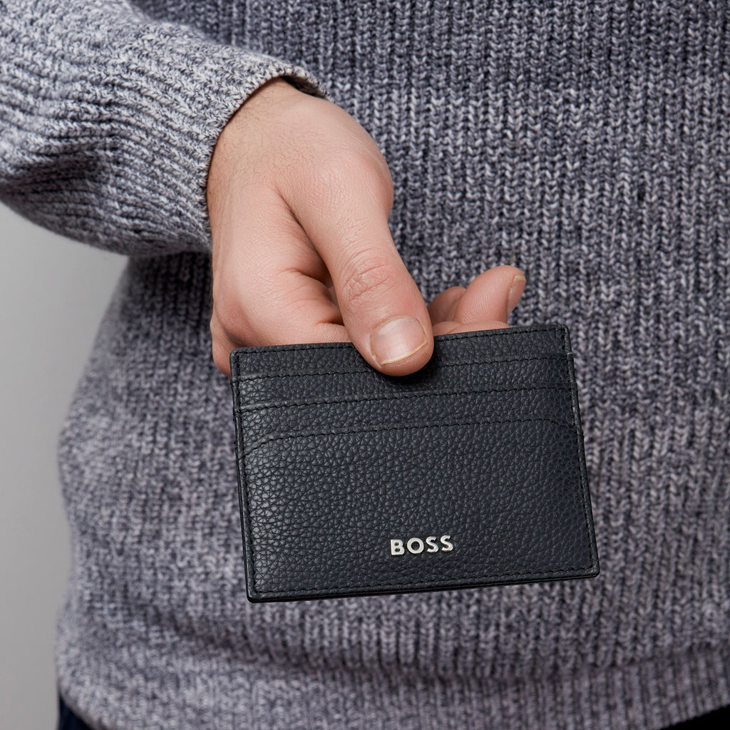 Men's designer wallets HUGO BOSS Black Grained Card holder Classic