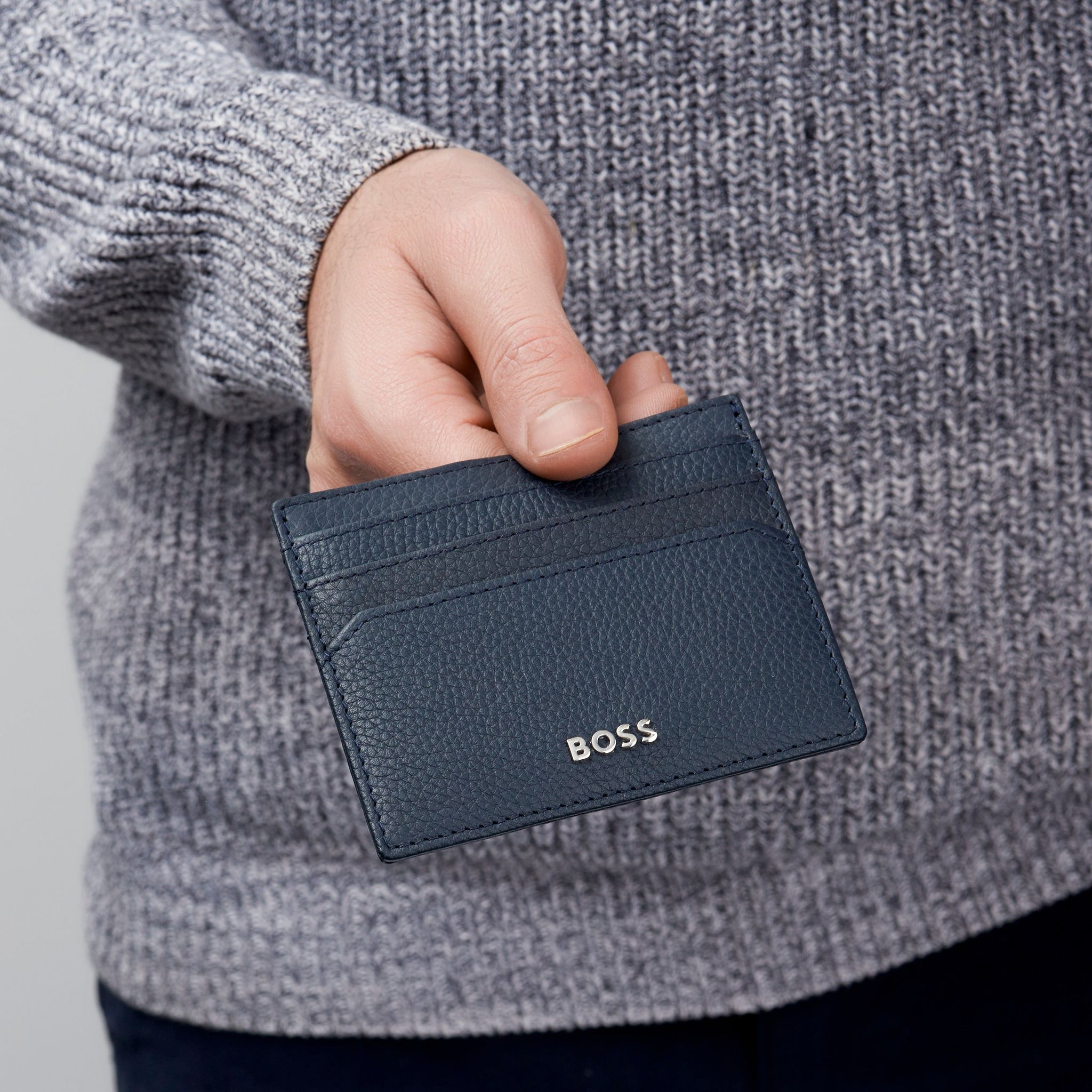 Men's customized wallets HUGO BOSS Navy Grained Card holder
