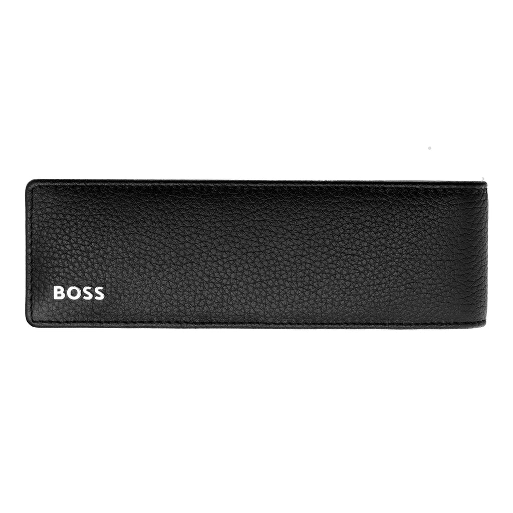 Bifold leather pen case  BOSS Black Grained double pen pouch Classic